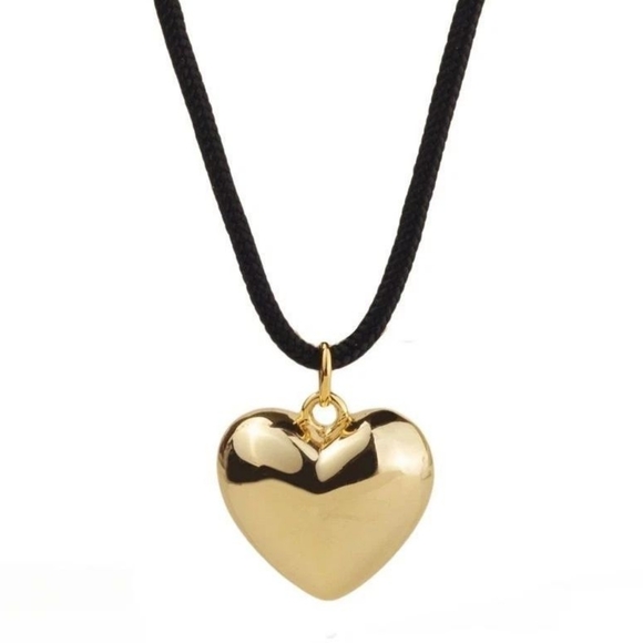 Gold Puffed Heart Cord Necklace By Oomiay - Picture 1 of 2
